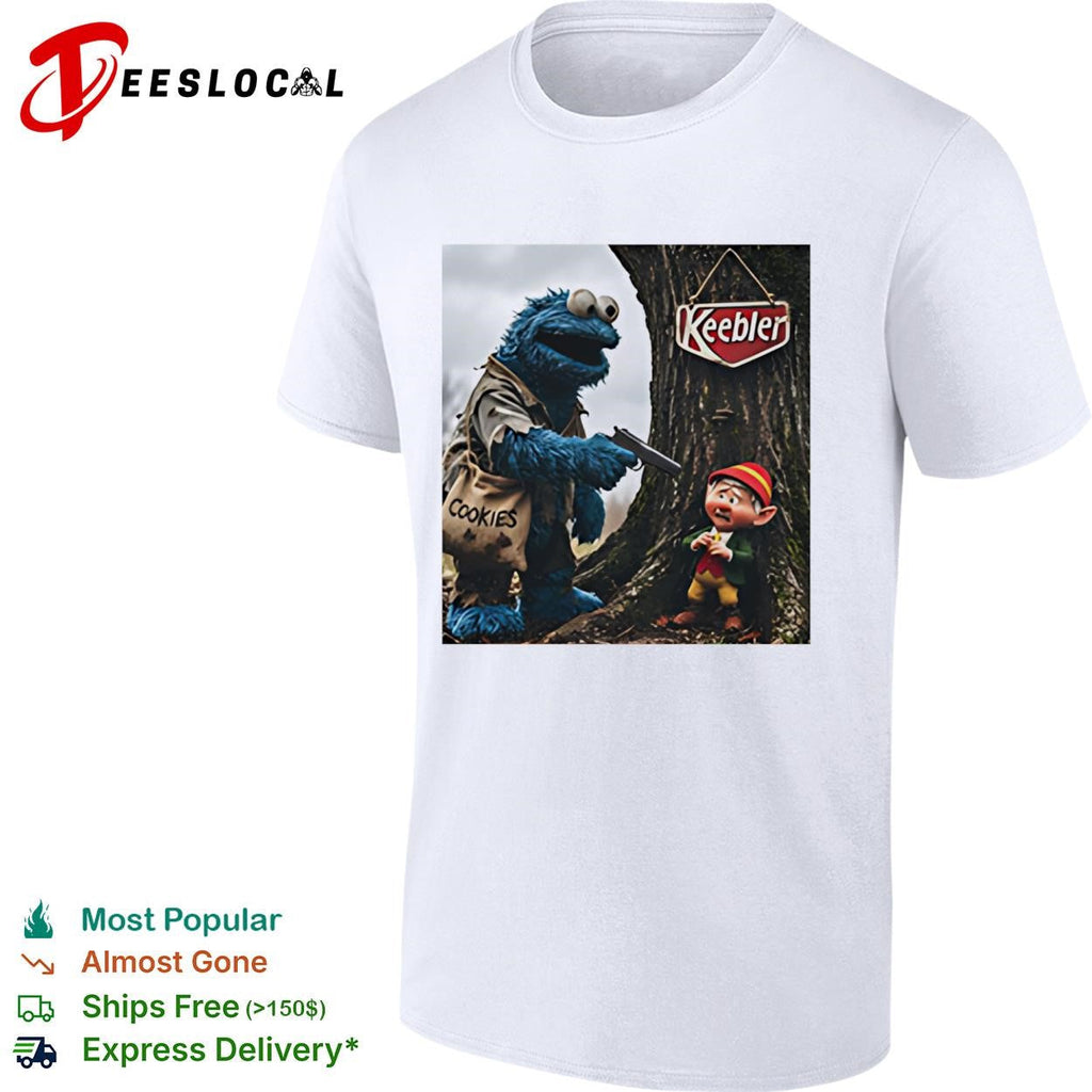 Cookie Monster robbing Keebler elf tree cookies humor shirt Unisex