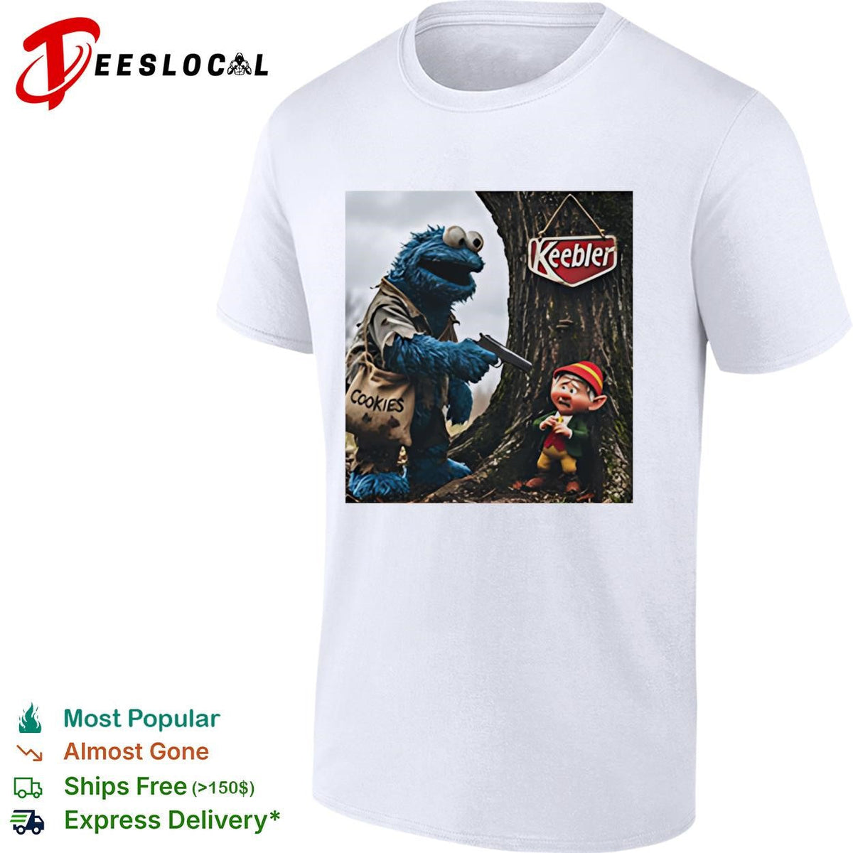 Cookie Monster robbing Keebler elf tree cookies humor shirt Unisex