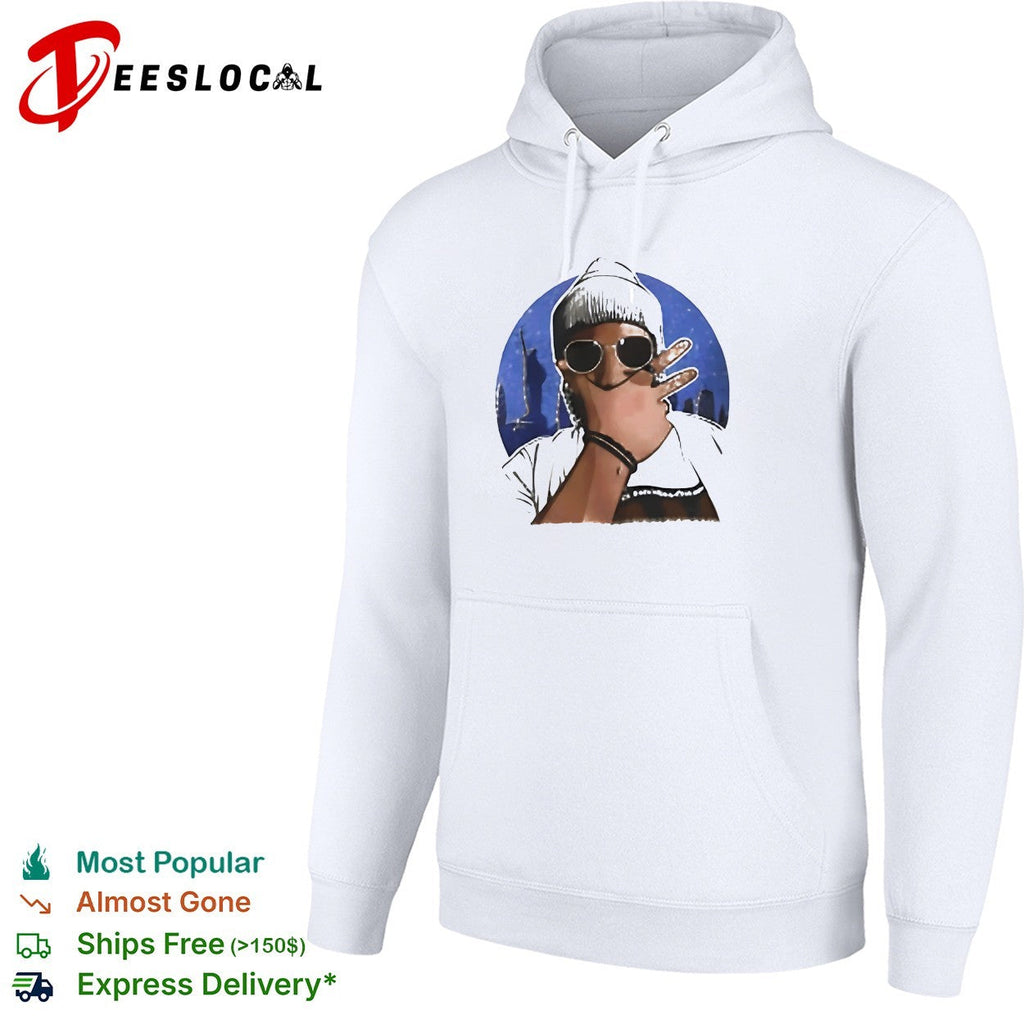 Cool hip-hop figure sunglasses beanie NYC city skyline circle illustration art shirt Unisex