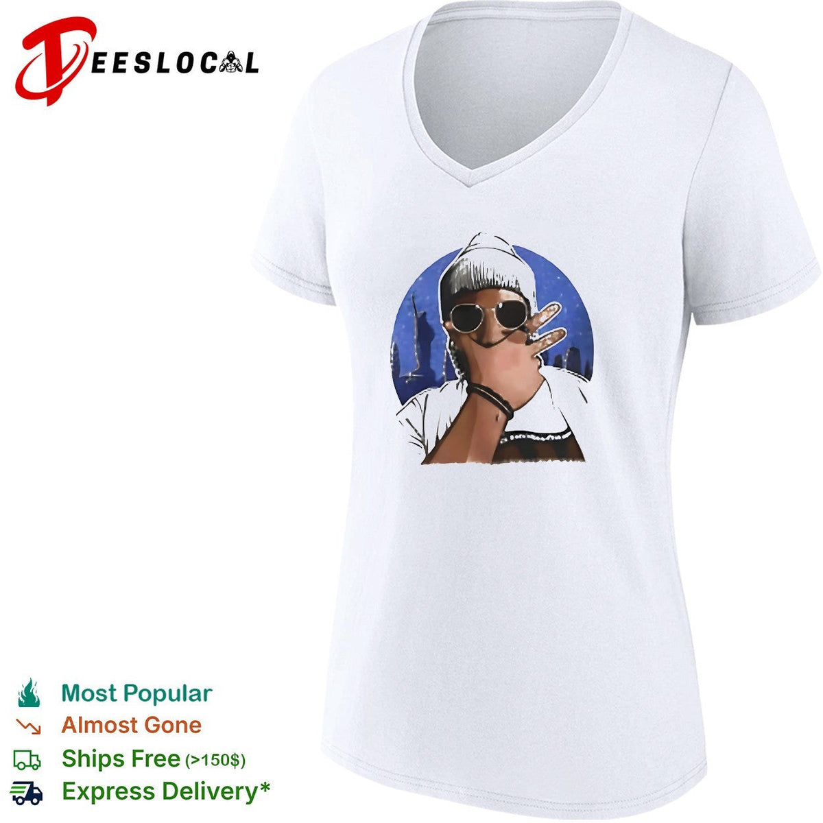 Cool hip-hop figure sunglasses beanie NYC city skyline circle illustration art shirt Unisex