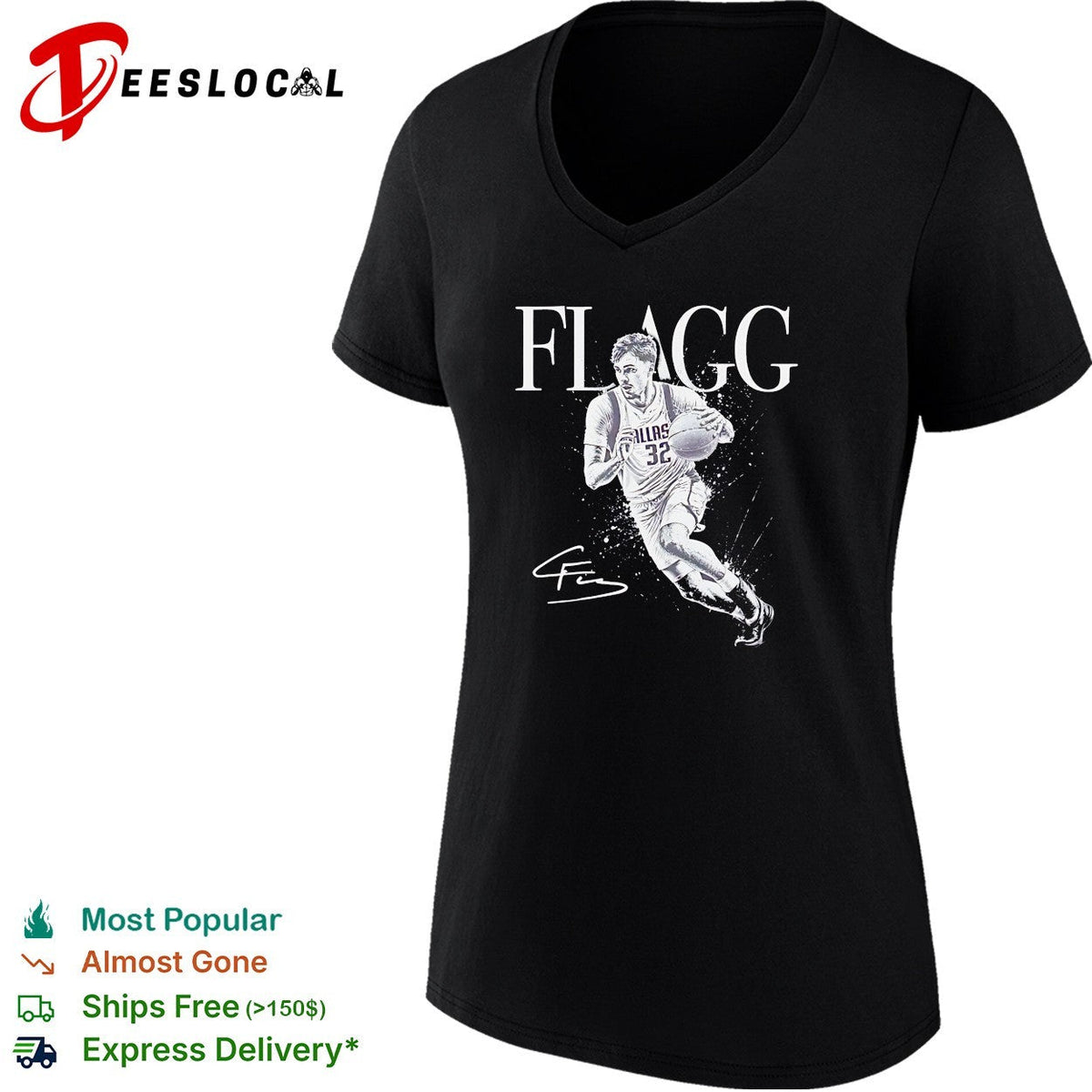 Cooper Flagg Dallas Mavericks number 32 NBA action portrait shirt Unisex