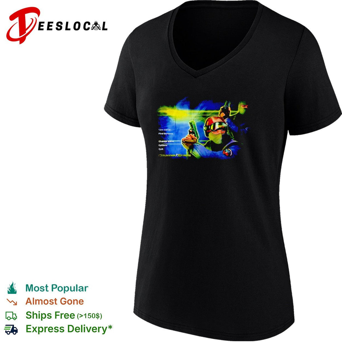 Counter Strike New Game Find Servers Change Game Options Quit Valve Gaming shirt Unisex