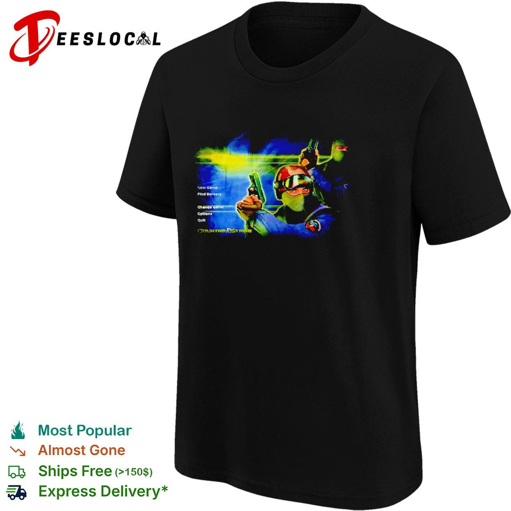 Counter Strike New Game Find Servers Change Game Options Quit Valve Gaming shirt Unisex