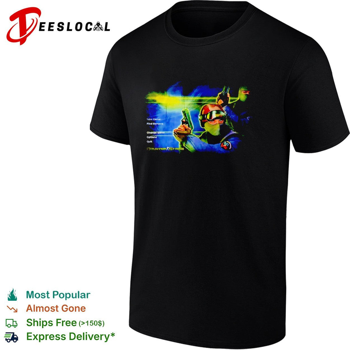 Counter Strike New Game Find Servers Change Game Options Quit Valve Gaming shirt Unisex