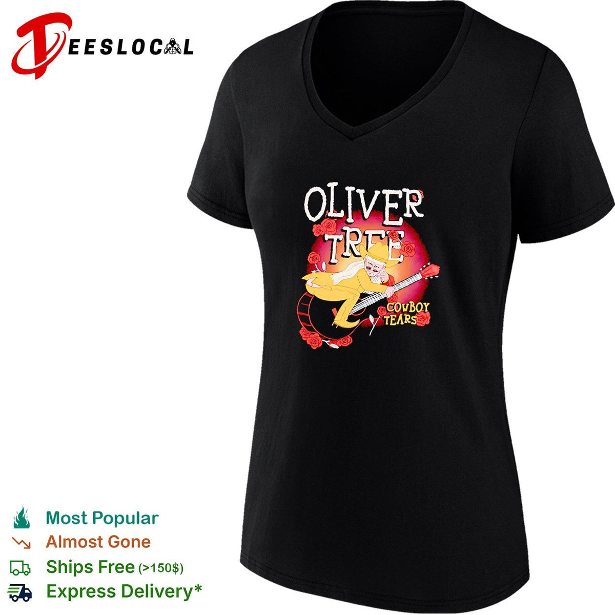 Cowboy guitar cartoon musician roses concert art shirt Unisex