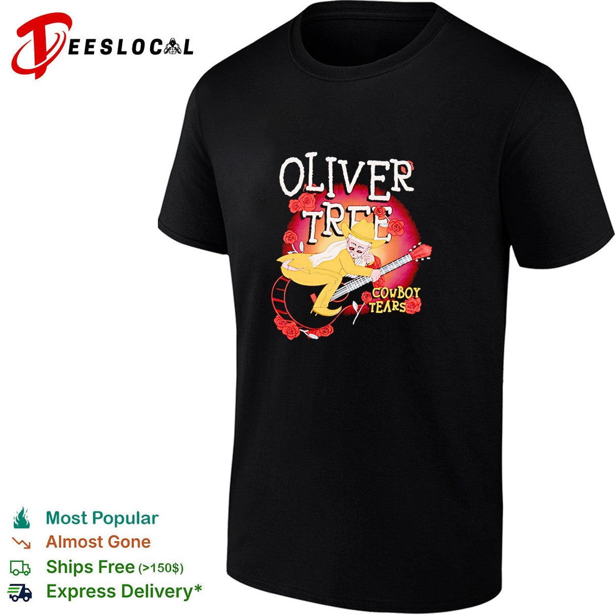 Cowboy guitar cartoon musician roses concert art shirt Unisex