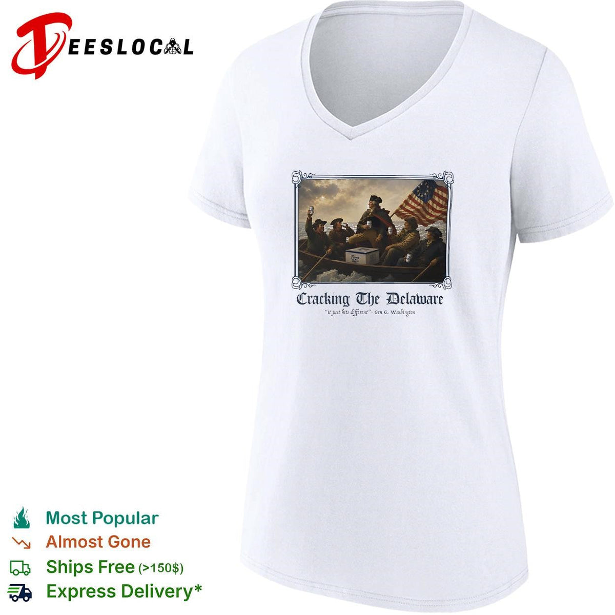 Cracking the Delaware George Washington crossing river beer parody graphic shirt Unisex
