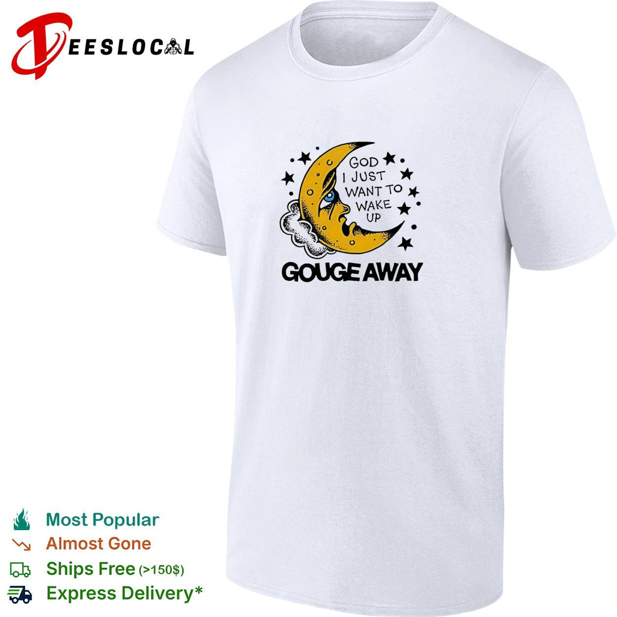 Crescent moon face God I just want to wake up stars quote white shirt Unisex