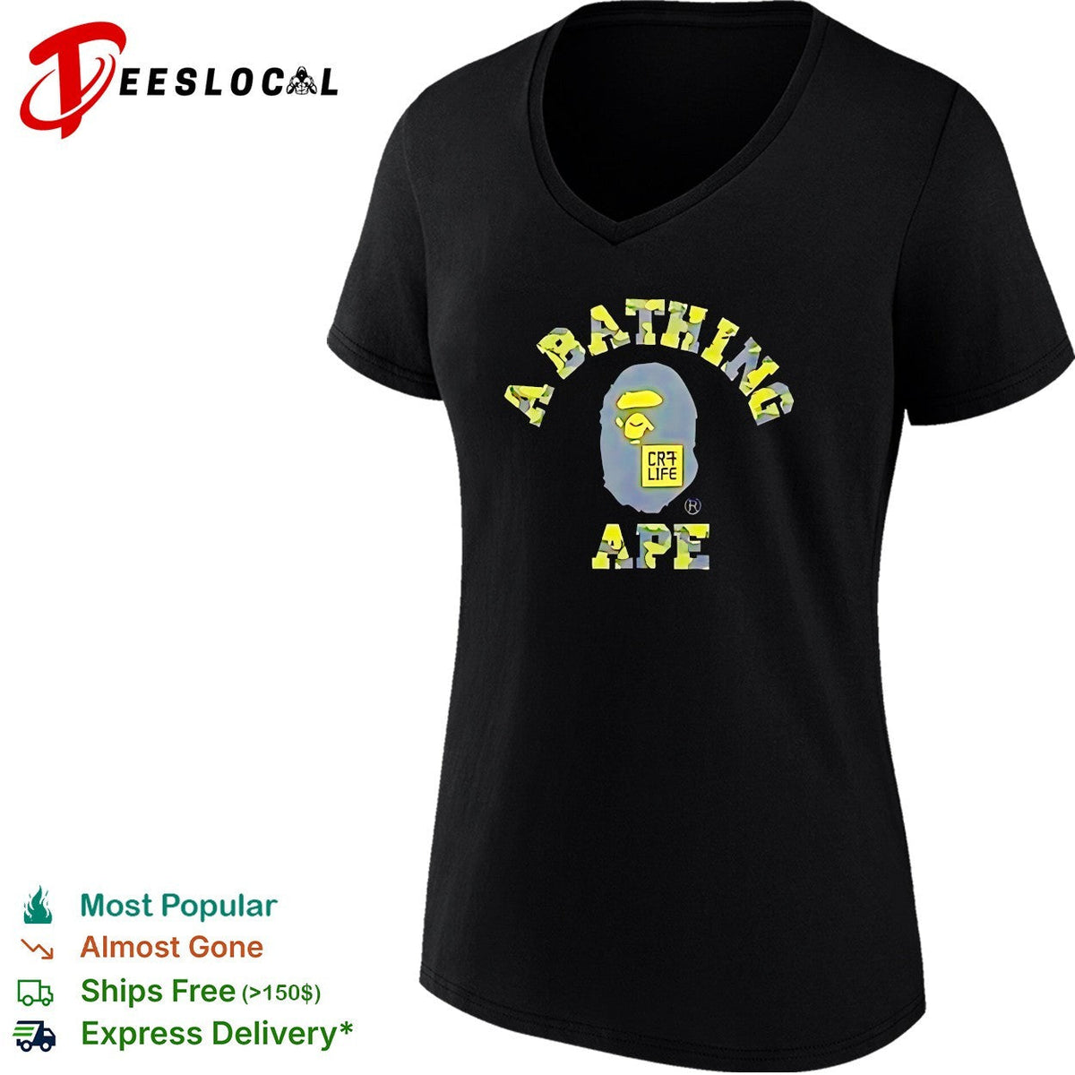Cristiano Ronaldo CR7 Life A Bathing Ape BAPE camouflage logo cotton shirt Unisex