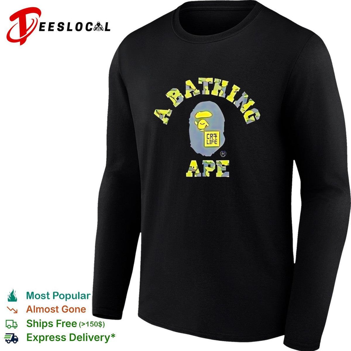 Cristiano Ronaldo CR7 Life A Bathing Ape BAPE camouflage logo cotton shirt Unisex
