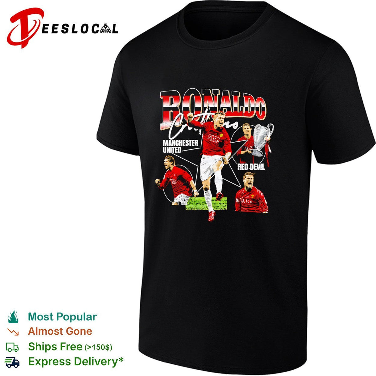 Cristiano Ronaldo Manchester United red devil portrait shirt Unisex
