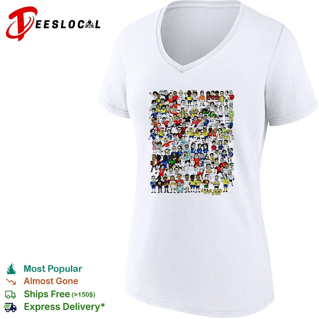 Crowd of cartoon soccer player figures sticker style collage illustration shirt Unisex
