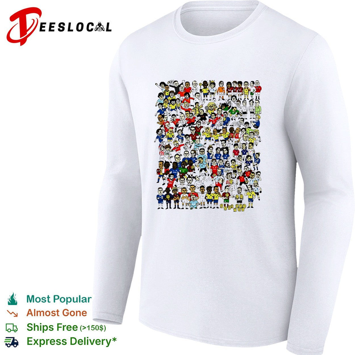 Crowd of cartoon soccer player figures sticker style collage illustration shirt Unisex