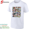 Crowd of cartoon soccer player figures sticker style collage illustration shirt Unisex