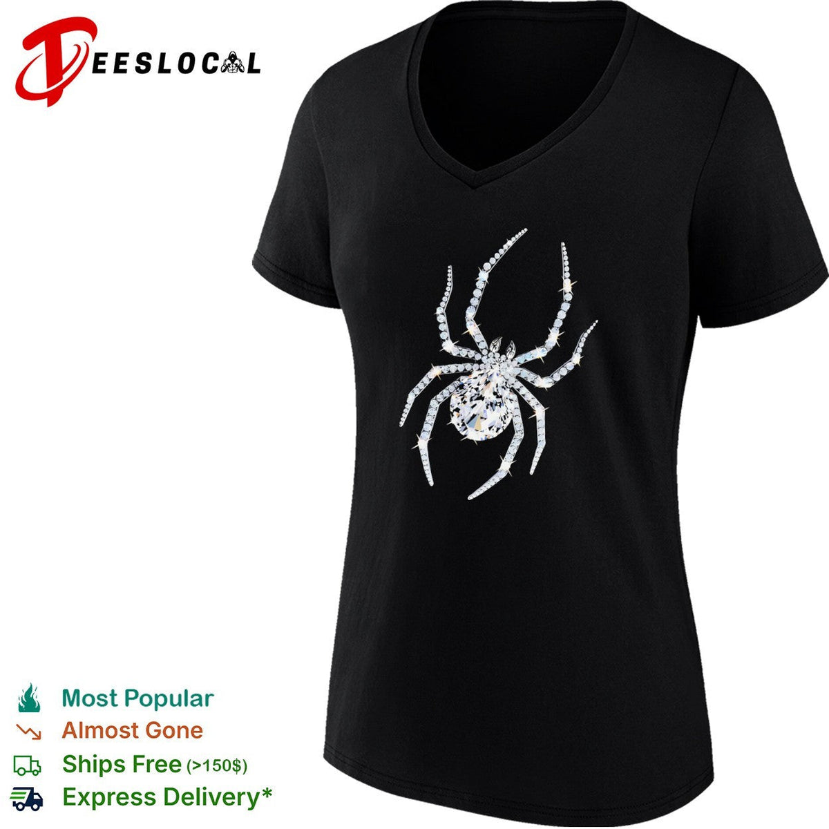 Crystal Spider Diamond Arachnid Glitzy Insect Jewelry Gemstone Silver Charm shirt Unisex