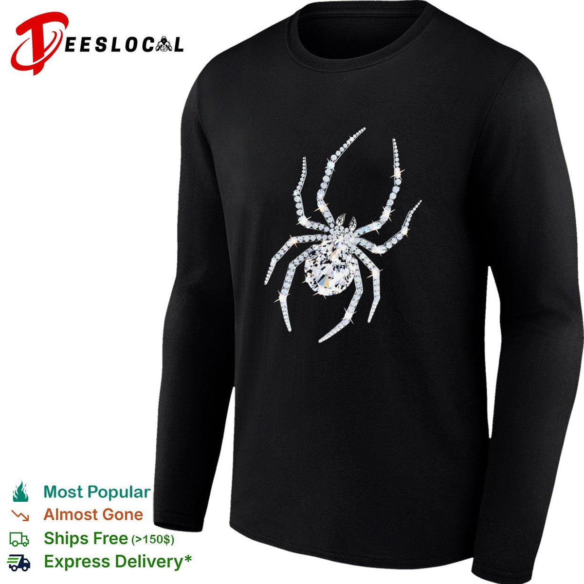 Crystal Spider Diamond Arachnid Glitzy Insect Jewelry Gemstone Silver Charm shirt Unisex