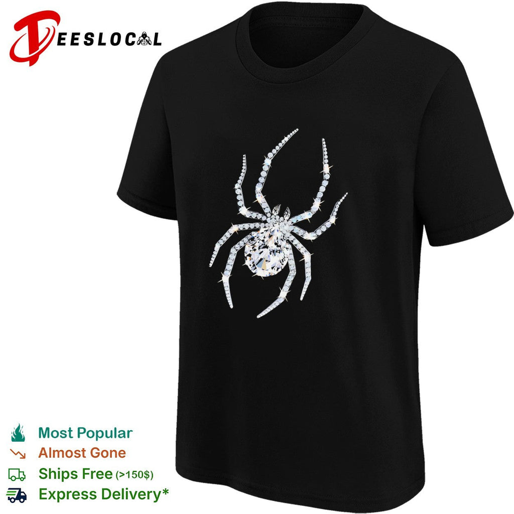 Crystal Spider Diamond Arachnid Glitzy Insect Jewelry Gemstone Silver Charm shirt Unisex