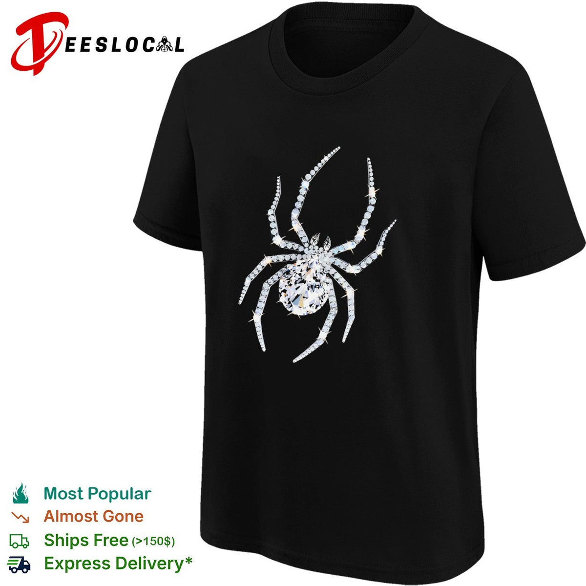 Crystal Spider Diamond Arachnid Glitzy Insect Jewelry Gemstone Silver Charm shirt Unisex