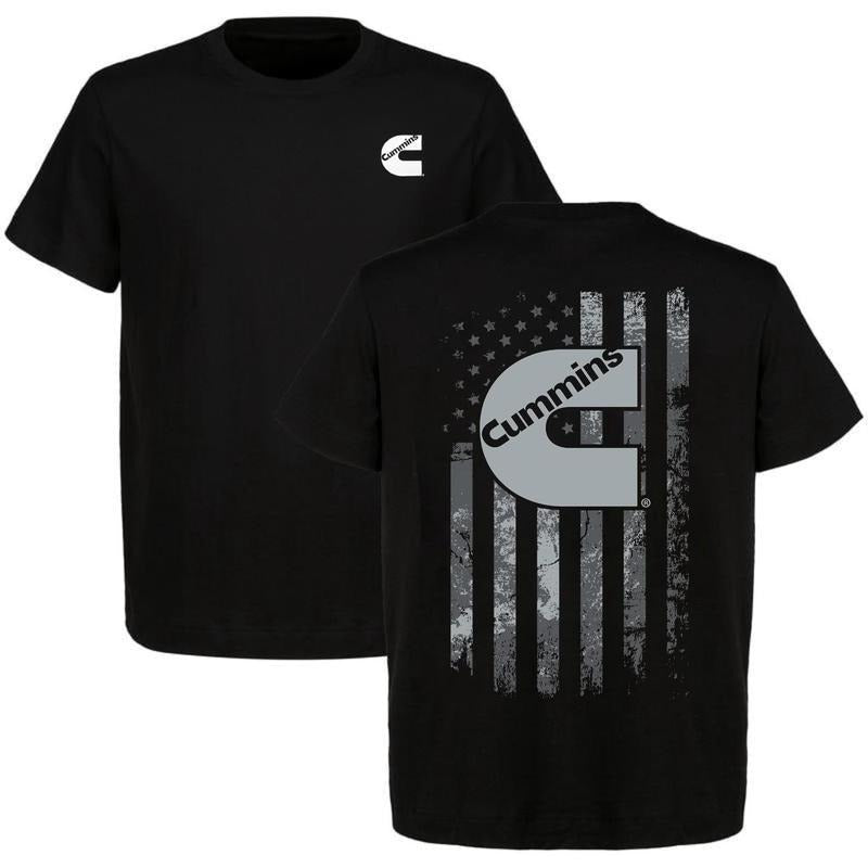 Cummin American Flag Sided Car Parts Car Enthusiast Casual Menswear Car Parts Short Sleeve