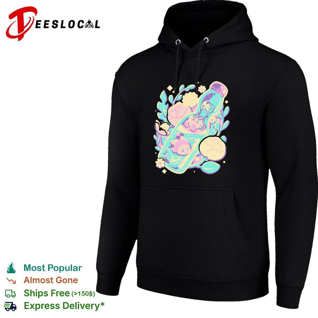 Cute animals sleeping in bottle floral kawaii pastel art shirt Unisex