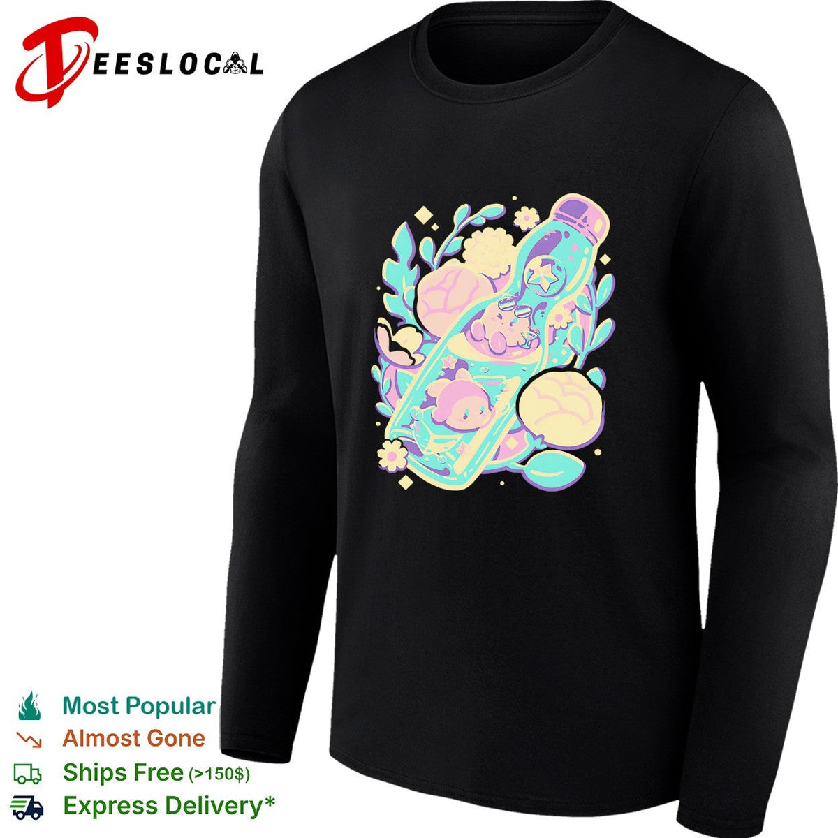 Cute animals sleeping in bottle floral kawaii pastel art shirt Unisex