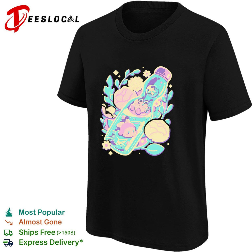 Cute animals sleeping in bottle floral kawaii pastel art shirt Unisex