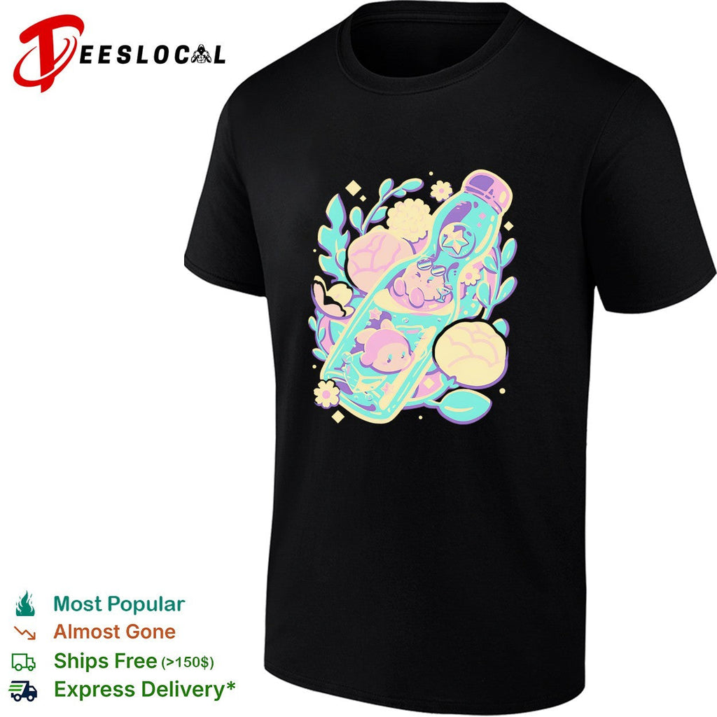 Cute animals sleeping in bottle floral kawaii pastel art shirt Unisex