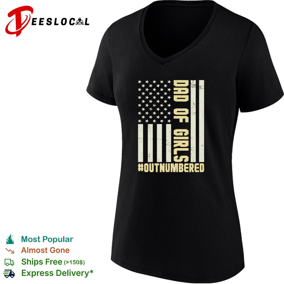 Dad of girls outnumbered American flag text shirt Unisex