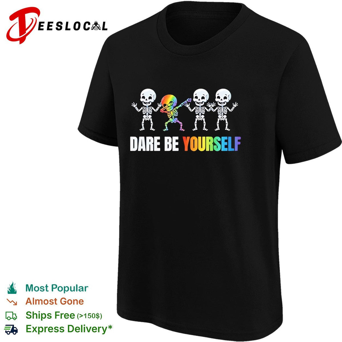 Dare be yourself rainbow skeleton dabbing design for pride celebration shirt Unisex