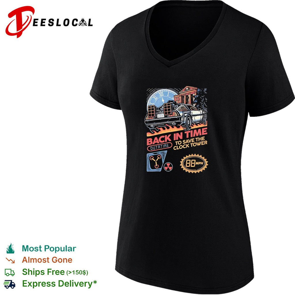DeLorean car back in time to save the clock tower shirt Unisex