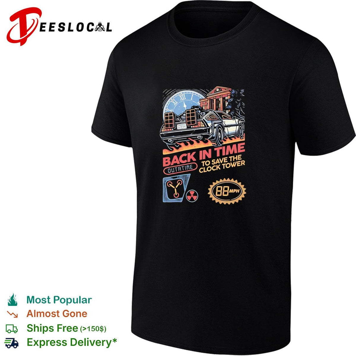 DeLorean car back in time to save the clock tower shirt Unisex