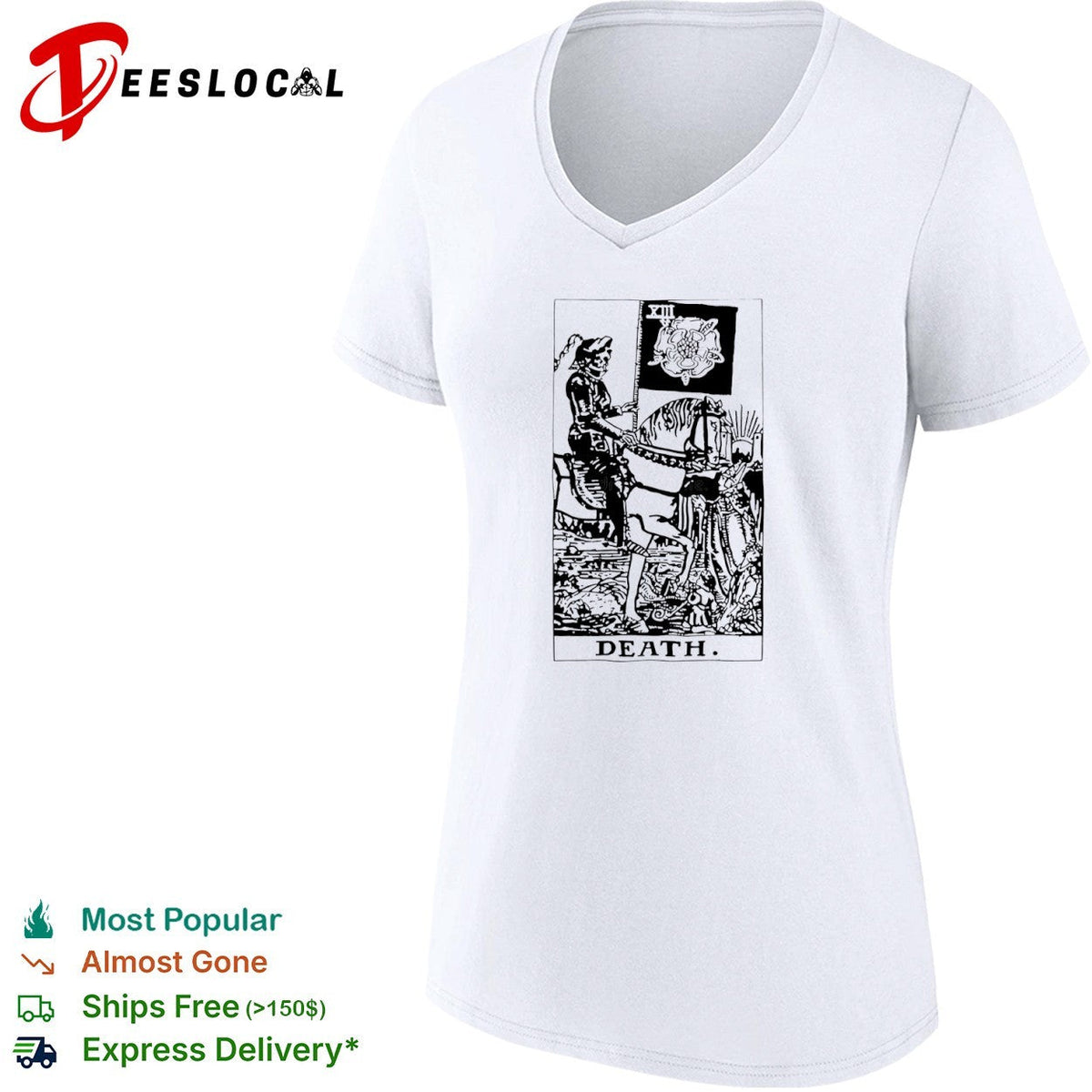 Death Tarot Card XIII Skeleton Riding Horse and Black Rose shirt Unisex