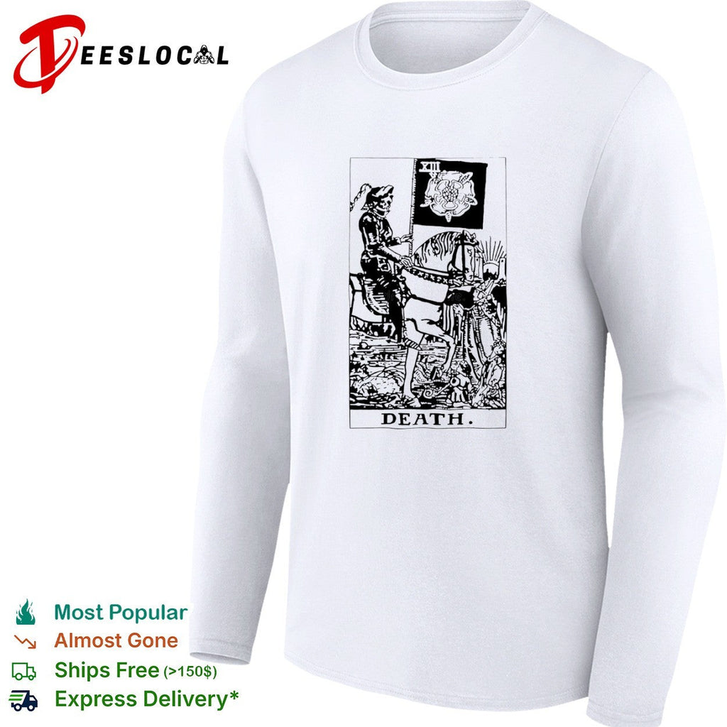 Death Tarot Card XIII Skeleton Riding Horse and Black Rose shirt Unisex
