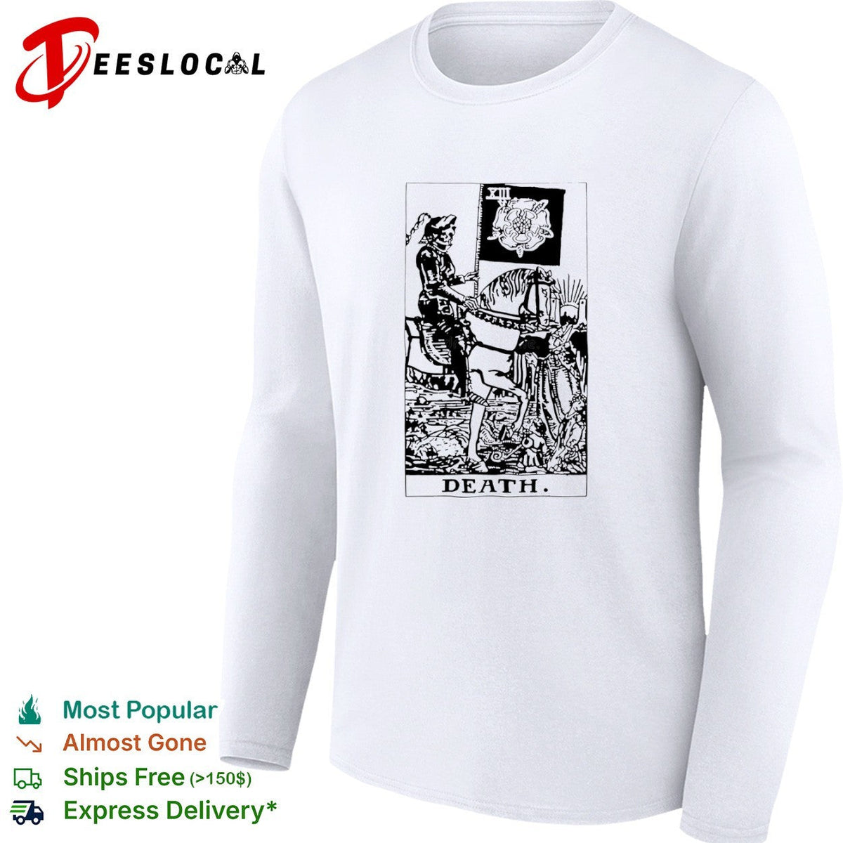 Death Tarot Card XIII Skeleton Riding Horse and Black Rose shirt Unisex