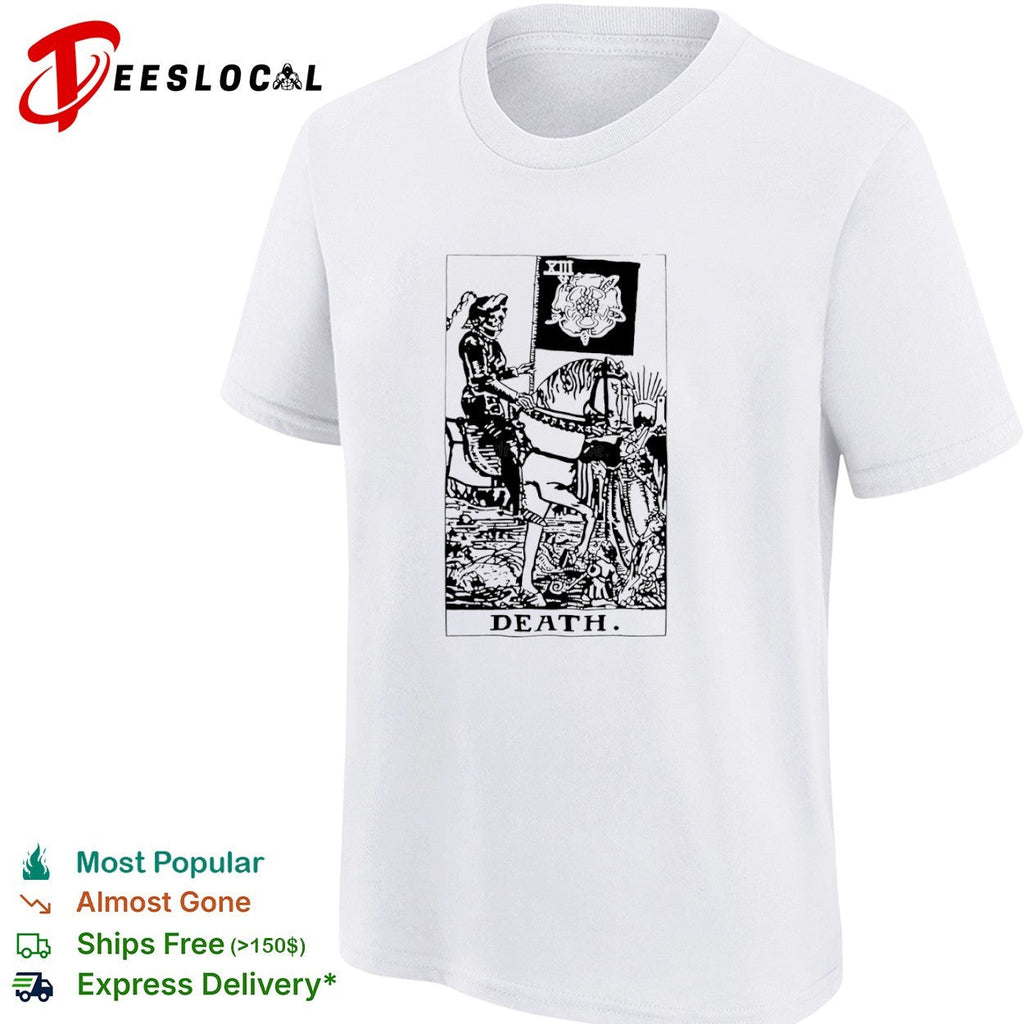 Death Tarot Card XIII Skeleton Riding Horse and Black Rose shirt Unisex