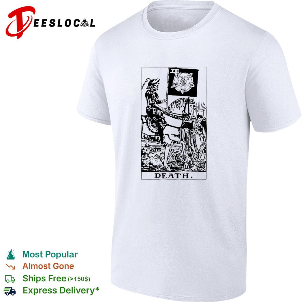 Death Tarot Card XIII Skeleton Riding Horse and Black Rose shirt Unisex