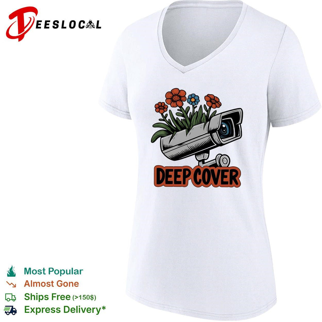 Deep cover security camera wrapped in orange and blue flowers funny graphic shirt Unisex