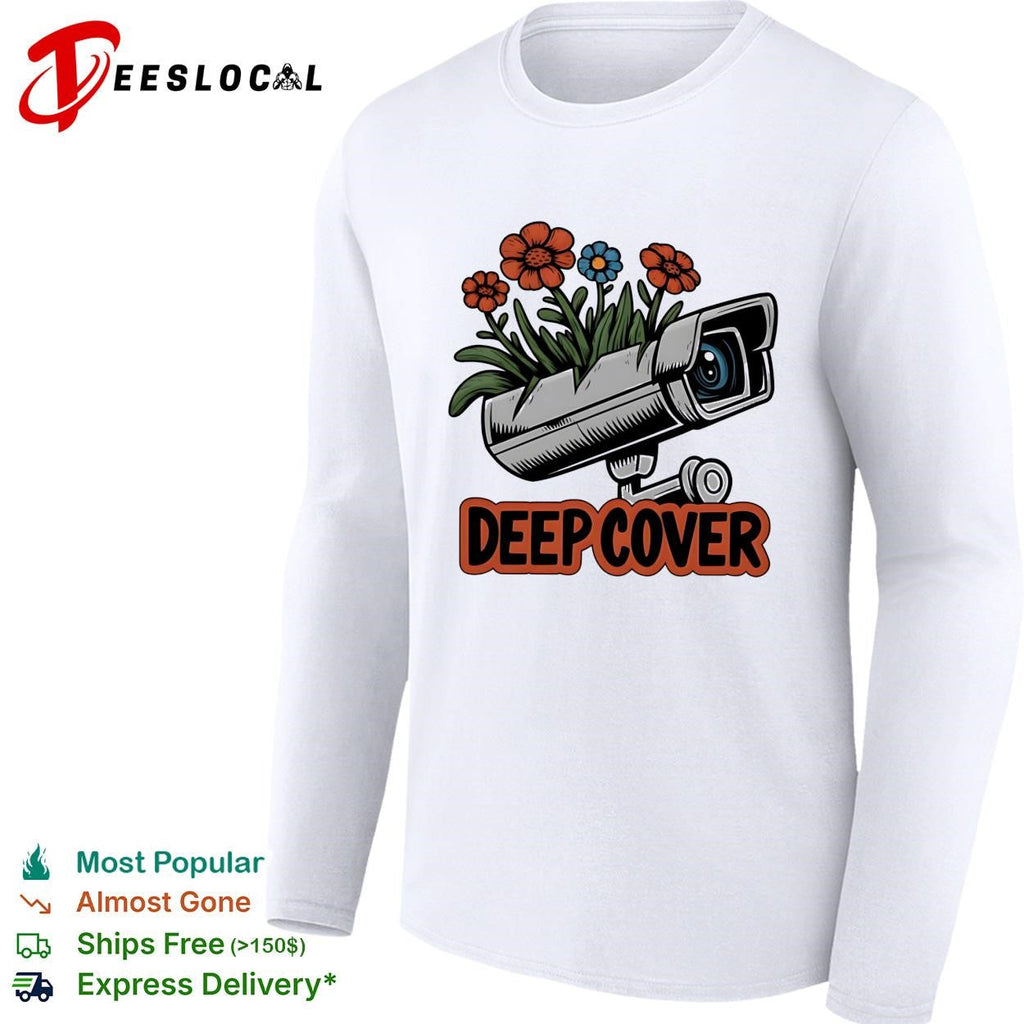 Deep cover security camera wrapped in orange and blue flowers funny graphic shirt Unisex