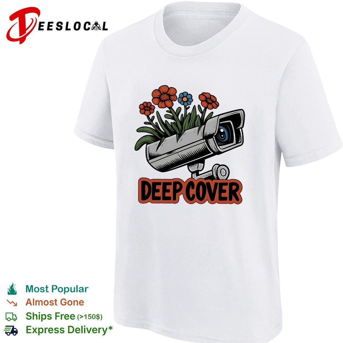 Deep cover security camera wrapped in orange and blue flowers funny graphic shirt Unisex