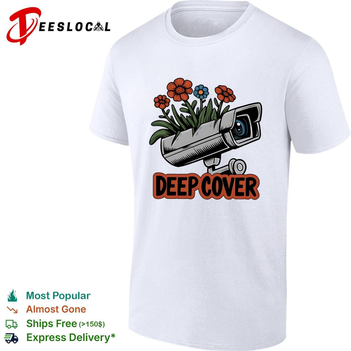 Deep cover security camera wrapped in orange and blue flowers funny graphic shirt Unisex