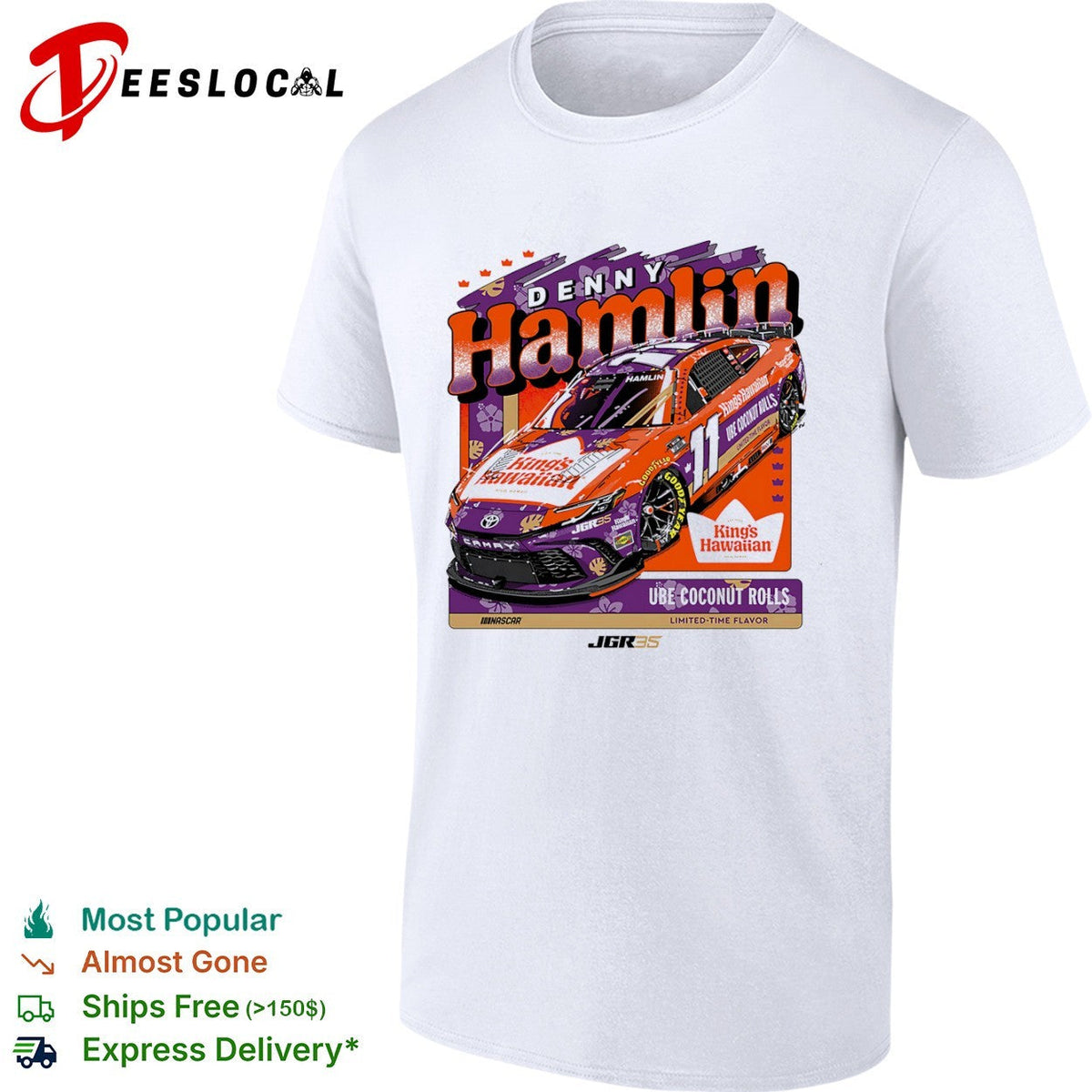 Denny Hamlin Joe Gibbs Racing NASCAR Kings Hawaiian Ube Coconut Rolls shirt Unisex