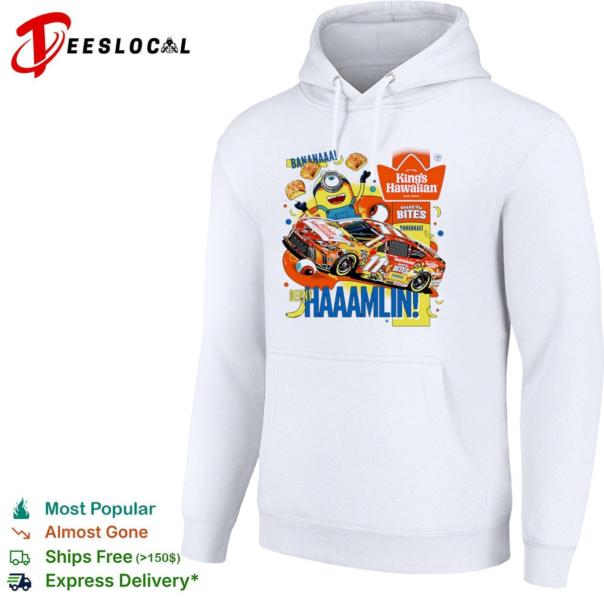 Denny Hamlin Joe Gibbs Racing NASCAR Minions King’s Hawaiian Shake’em Bites shirt Unisex