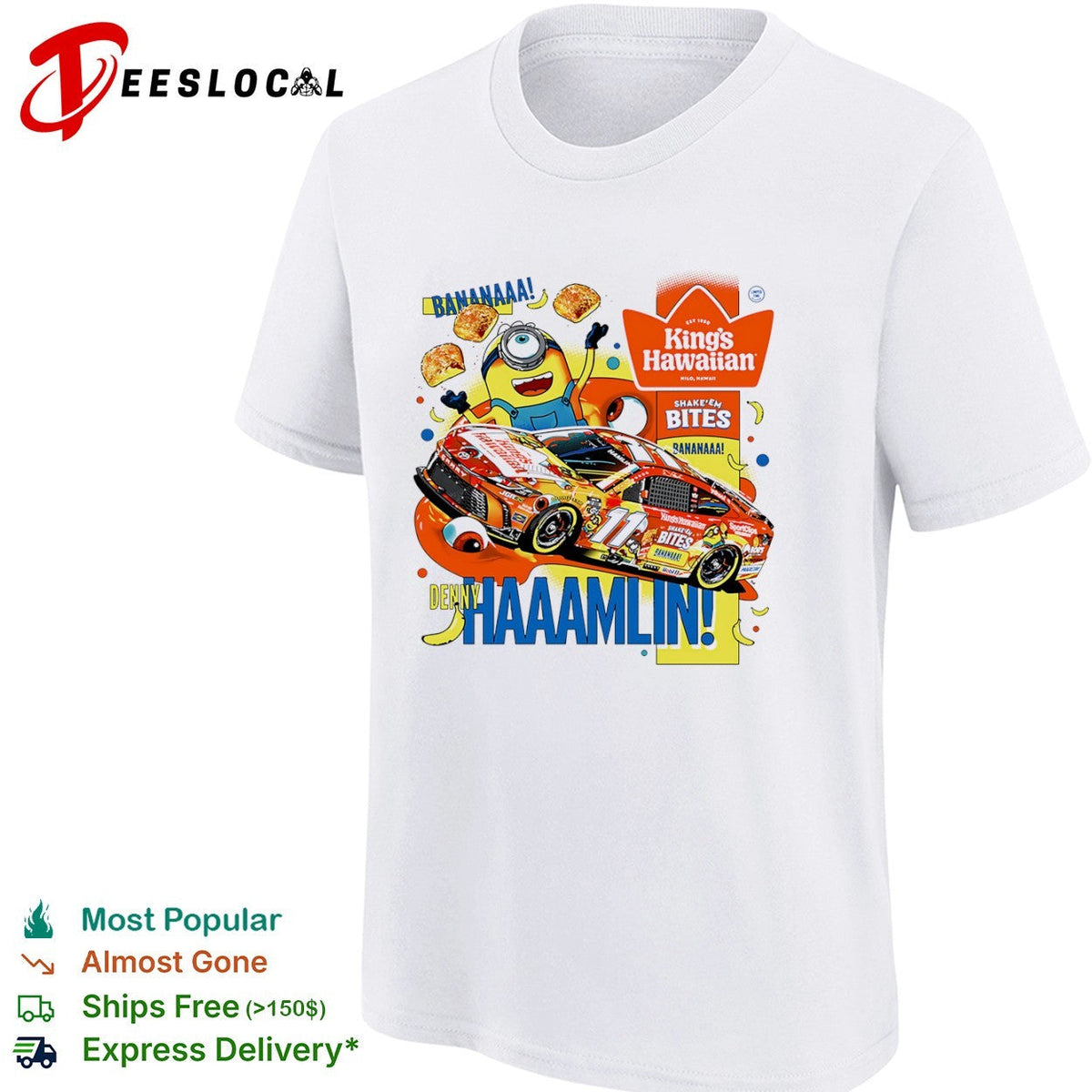 Denny Hamlin Joe Gibbs Racing NASCAR Minions King’s Hawaiian Shake’em Bites shirt Unisex