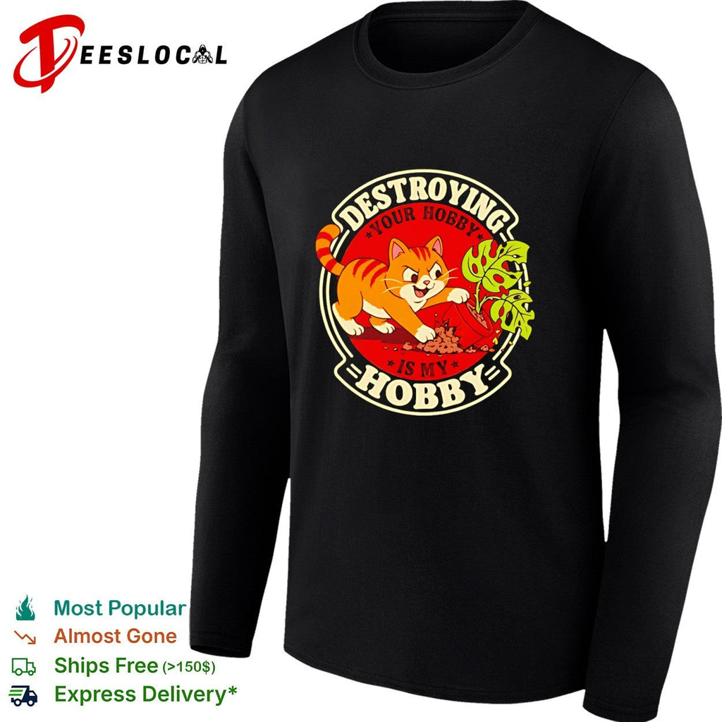 Destroying your hobby is my hobby mischievous cat with houseplant vintage shirt Unisex