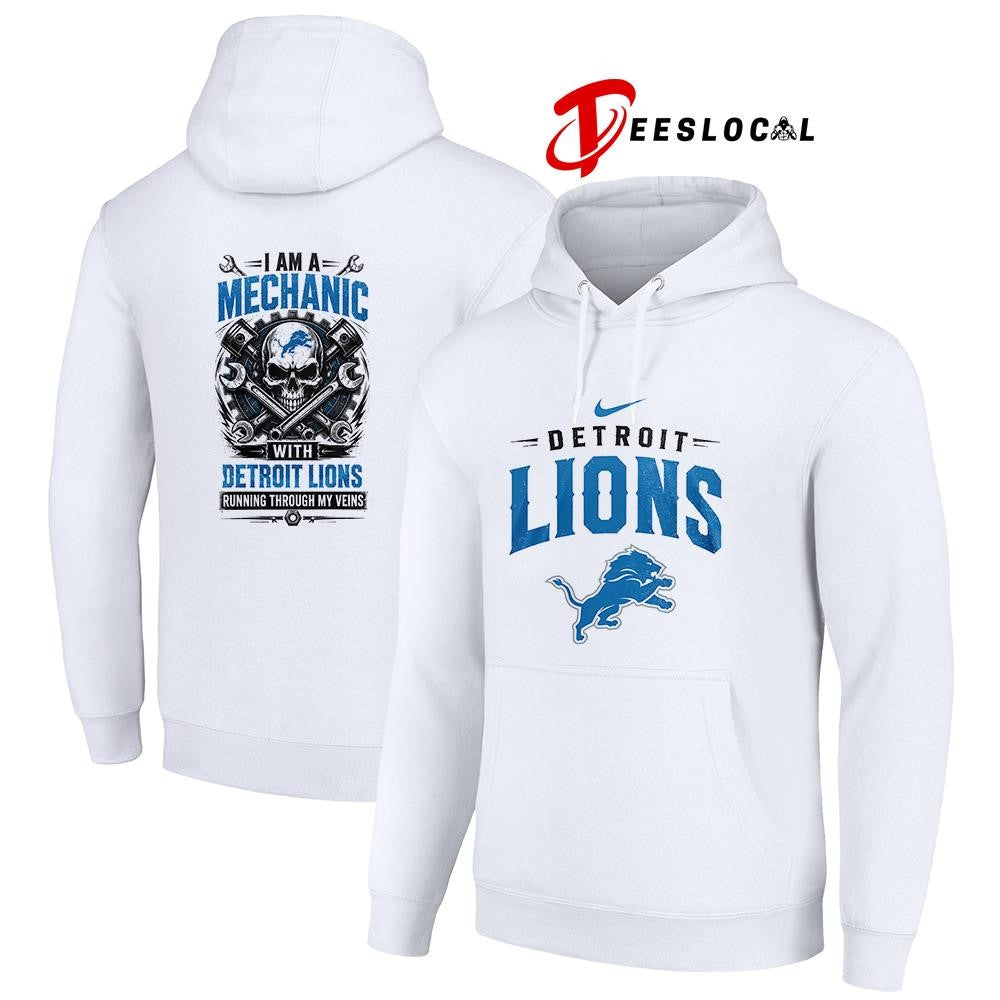 Detroit Lions I am a mechanic running through my veins skeleton shirt Unisex