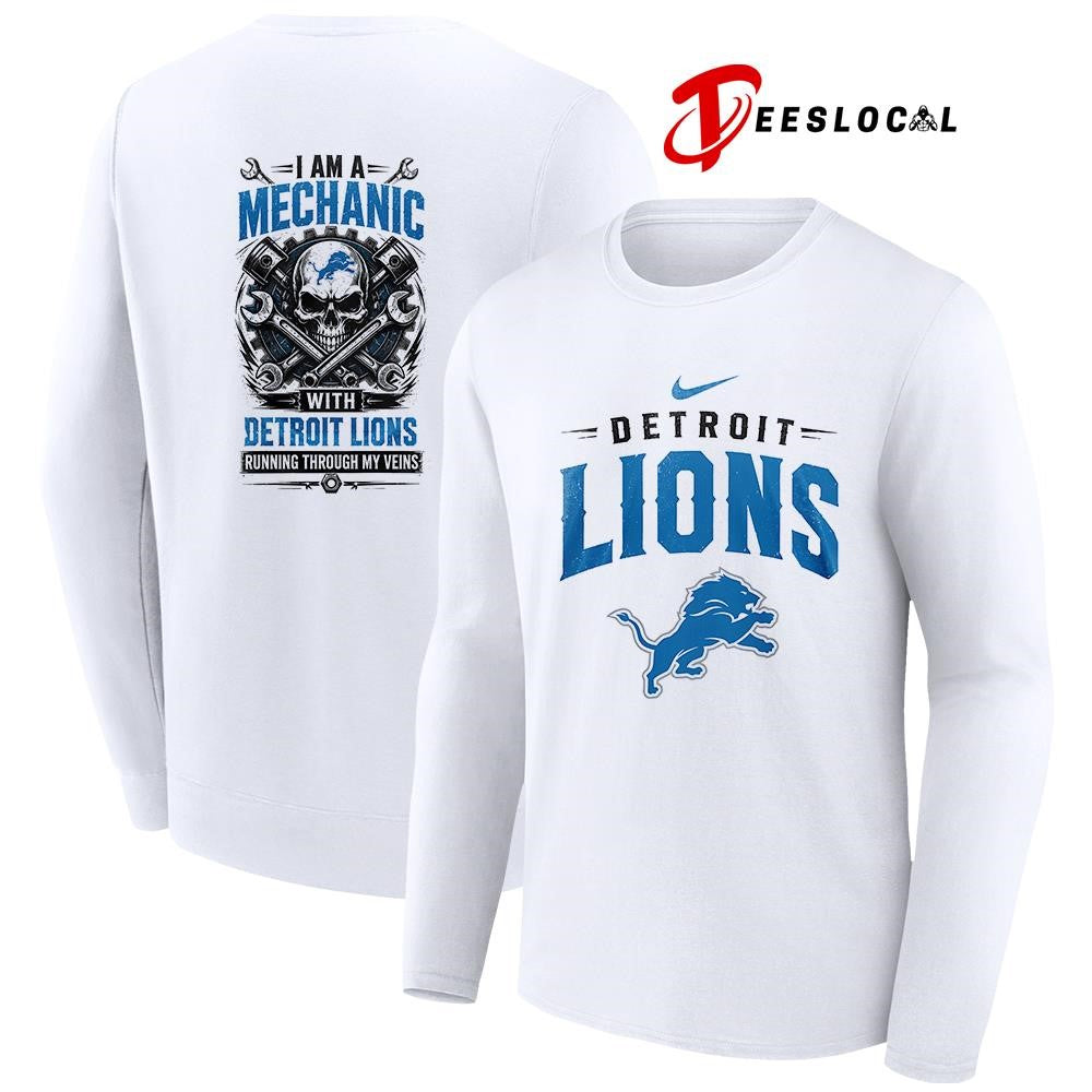 Detroit Lions I am a mechanic running through my veins skeleton shirt Unisex