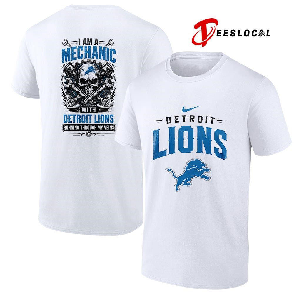 Detroit Lions I am a mechanic running through my veins skeleton shirt Unisex