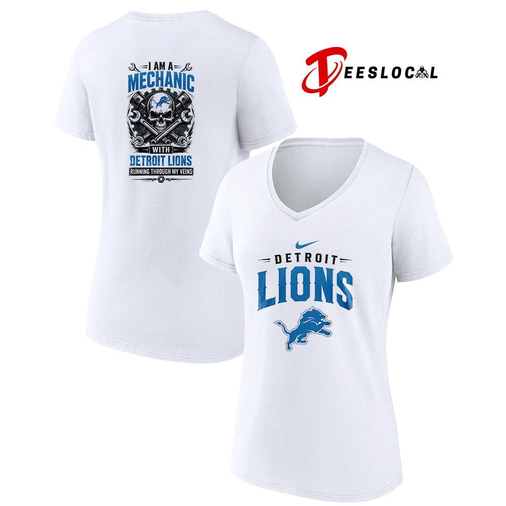 Detroit Lions I am a mechanic running through my veins skeleton shirt Unisex