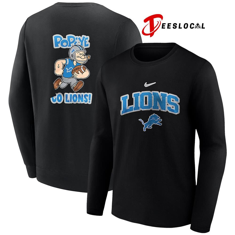 Detroit Lions x Pop eye pose cartoon shirt Unisex