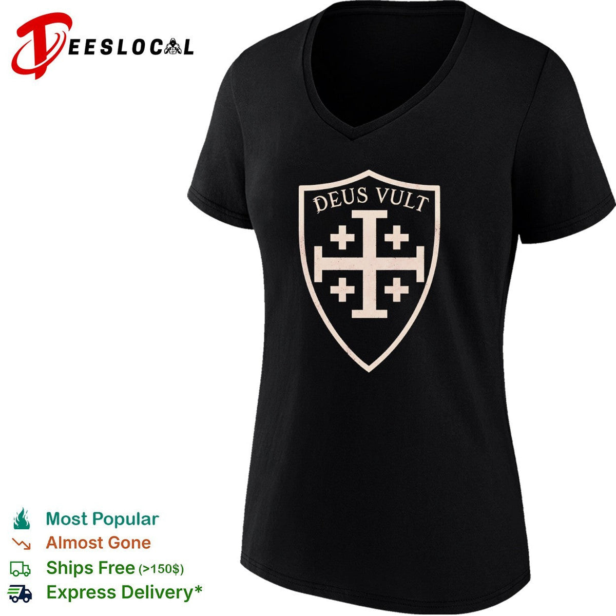 Deus Vult Jerusalem Cross Shield Medieval Crusader Symbol Knights Templar shirt Unisex
